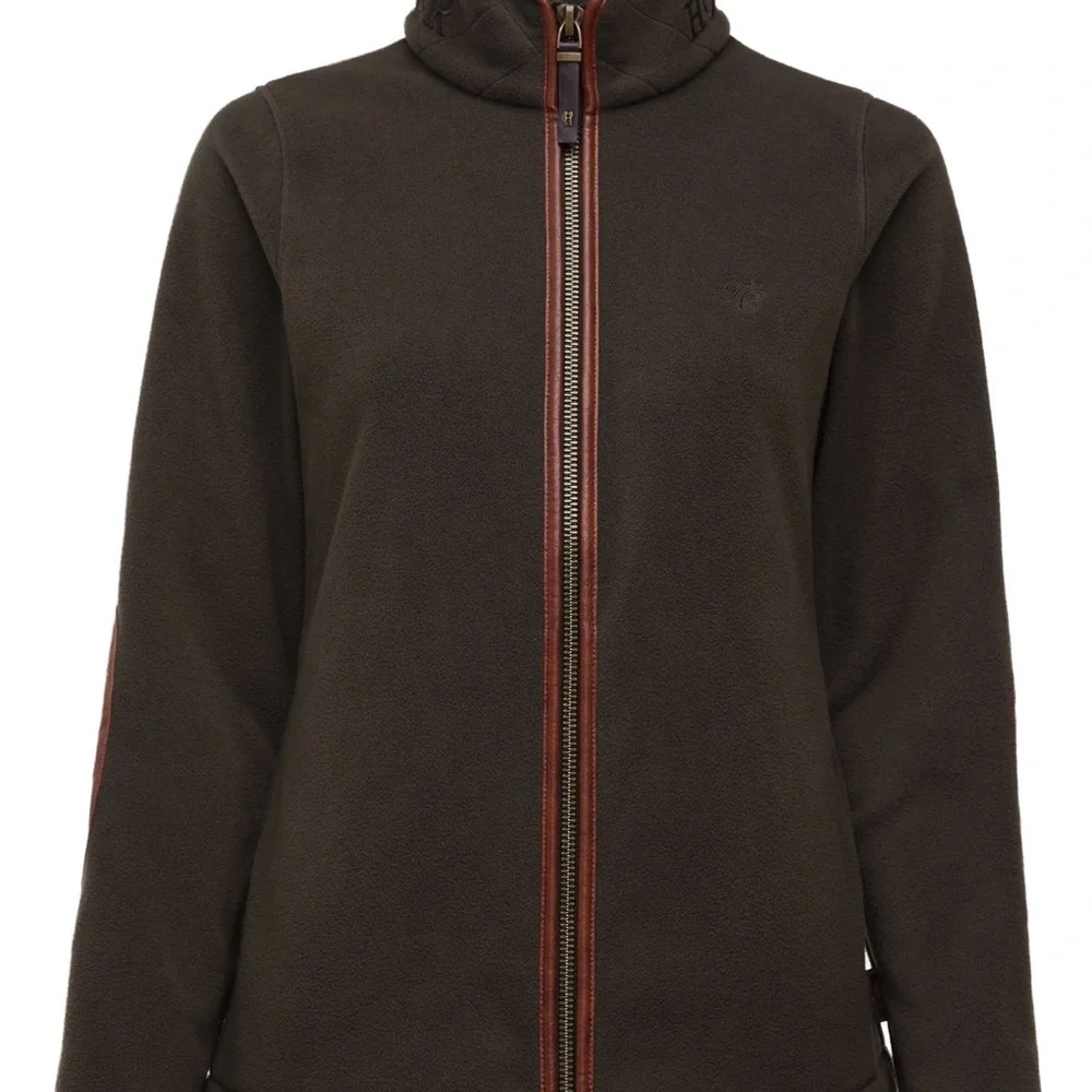 Holland Cooper Country Fleece Jacket - Dark Green with Brown Faux Leather - Picture 4 of 5